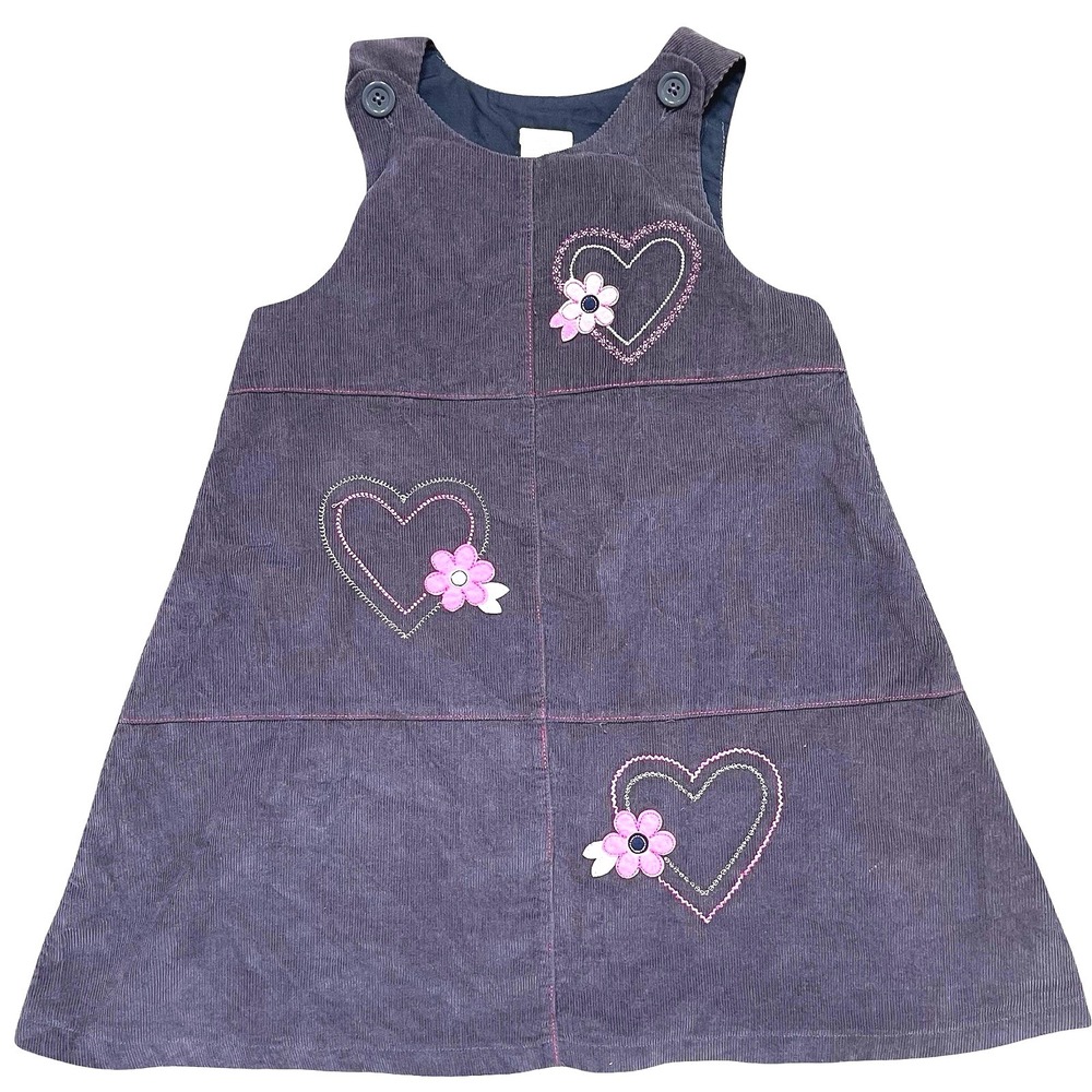 Vintage Corduroy Heart Flower Jumper Dress Girls 6 Purple Embroidered Sleeveless